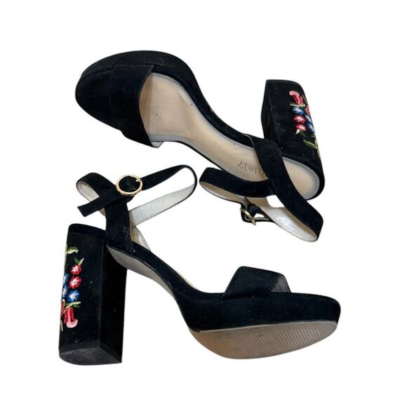 Sophie17 Heels Women 7.5 Black Flora Platform Floral Party Prom Going Out Chunky - Picture 4 of 8